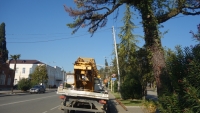 НА ПРОСПЕКТЕ ЛЕОНА МЕНЯЮТ ПОВРЕЖДЕННЫЕ ОПОРЫ УЛИЧНОГО ОСВЕЩЕНИЯ
